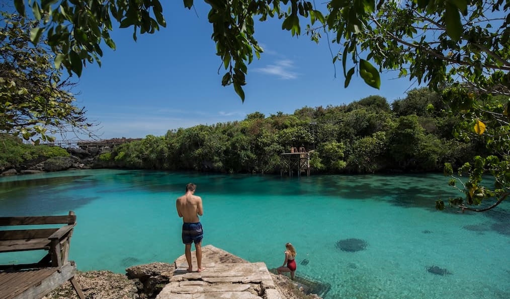Waikuri Lagoon with crystal-clear blue water