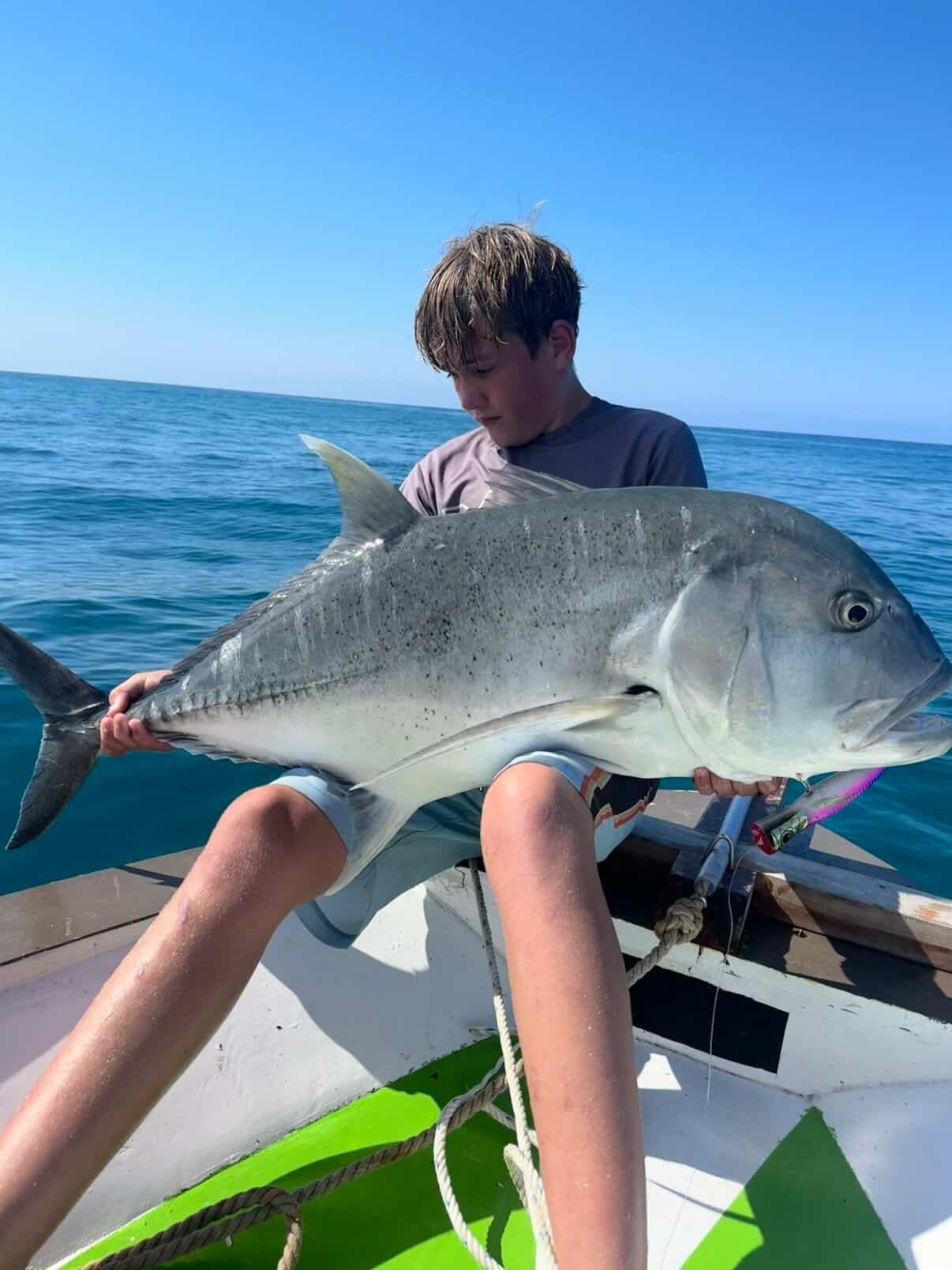 Another Giant Trevally landed off the Sumba coast